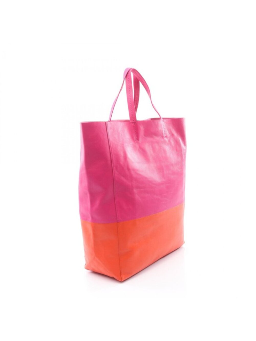 Celine Tote Horizontal Cabas Fuchsia Pink Orange Leather - Picture 2 of 8